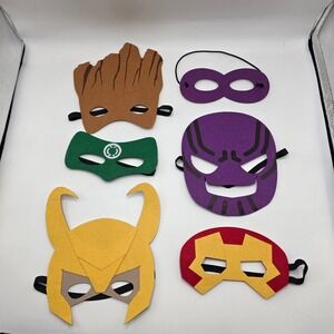Superhero Felt Masks Kids 6pc Set Groot Thanos Loki Iron Man Green Lantern Party